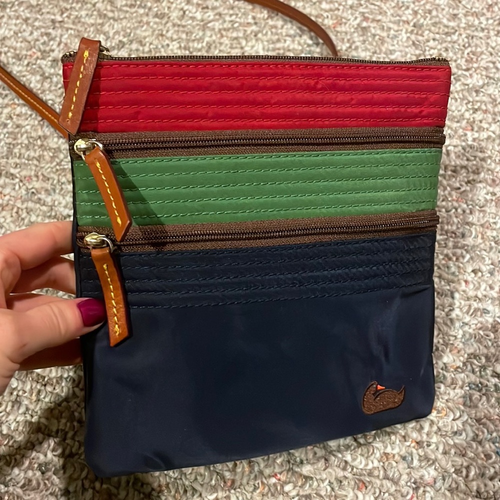Dooney & Bourke tri-color nylon 3-zipper crossbody purse